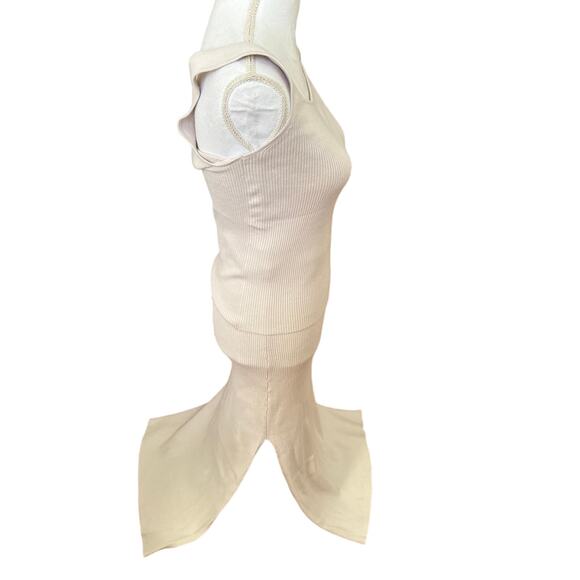 Splendid Ribbed Knit Maxi Double Slit Skirt & Tank Top Set Ecru M - Picture 3 of 6